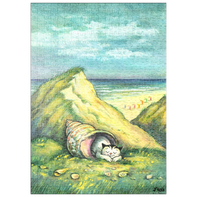 Darstellung des Puzzle Motivs Kater Jacob - Lieber Kuscheln als Muscheln! - Puzzleteile: 500