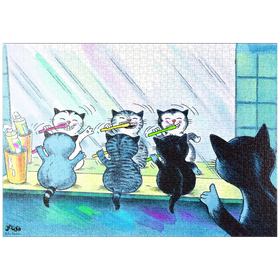 Darstellung des Puzzle-Motivs Kater Jacob - Zähneputzen – Puzzleteile: 1000