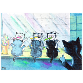 Darstellung des Puzzle Motivs Kater Jacob - Zähneputzen - Puzzleteile: 100