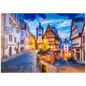 Darstellung des Puzzle-Motivs Rothenburg ob der Tauber bei Nacht, Romantische Straße in Bayern, Deutschland – Puzzleteile: 1000