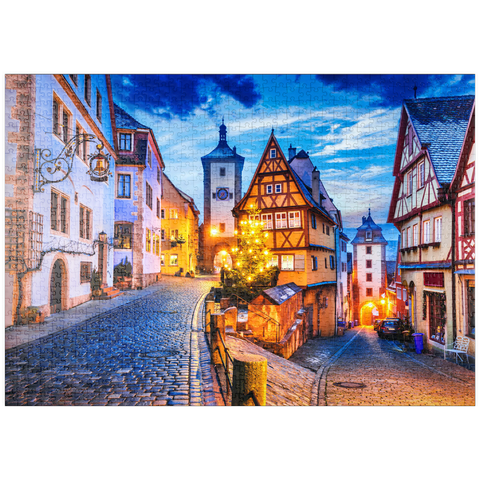 puzzleplate Rothenburg ob der Tauber bei Nacht, Romantische Straße in Bayern, Deutschland 1000 Puzzle
