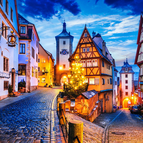 Rothenburg ob der Tauber bei Nacht, Romantische Straße in Bayern, Deutschland 1000 Puzzle 3D Modell