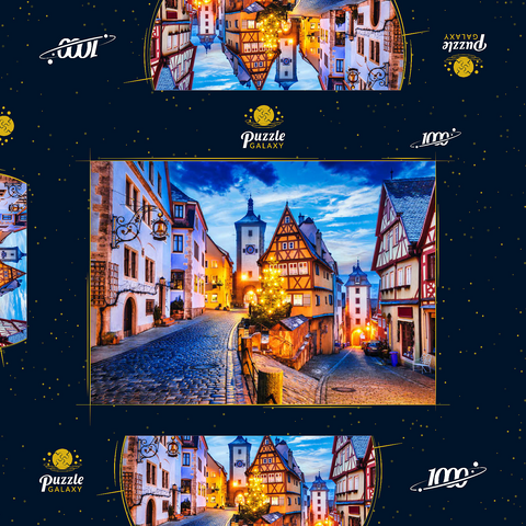 Rothenburg ob der Tauber bei Nacht, Romantische Straße in Bayern, Deutschland 1000 Puzzle Schachtel 3D Modell