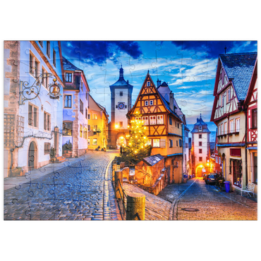 puzzleplate Rothenburg ob der Tauber bei Nacht, Romantische Straße in Bayern, Deutschland 100 Puzzle