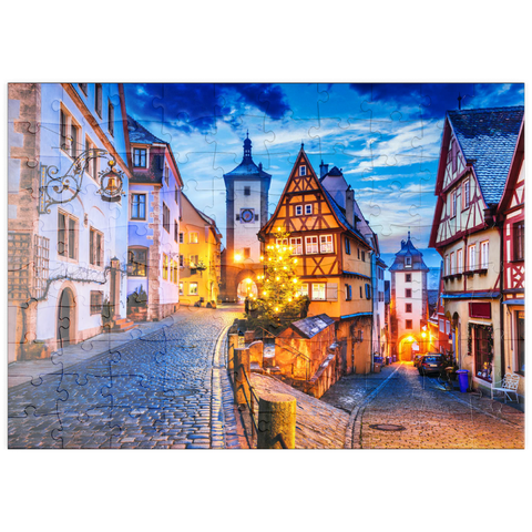 puzzleplate Rothenburg ob der Tauber bei Nacht, Romantische Straße in Bayern, Deutschland 100 Puzzle