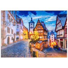 Darstellung des Puzzle Motivs Rothenburg ob der Tauber bei Nacht, Romantische Straße in Bayern, Deutschland - Puzzleteile: 100