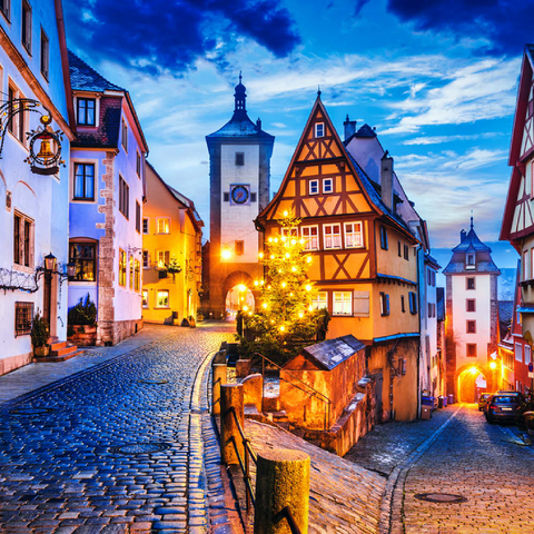 Rothenburg ob der Tauber bei Nacht, Romantische Straße in Bayern, Deutschland 100 Puzzle 3D Modell
