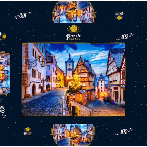 Rothenburg ob der Tauber bei Nacht, Romantische Straße in Bayern, Deutschland 100 Puzzle Schachtel 3D Modell