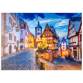 Darstellung des Puzzle-Motivs Rothenburg ob der Tauber bei Nacht, Romantische Straße in Bayern, Deutschland – Puzzleteile: 200
