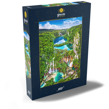 Plitvice, Kroatien - Panoramablick auf die wunderschönen Wasserfälle der Plitvicer Seen 1000 Puzzle Schachtel Ansicht2