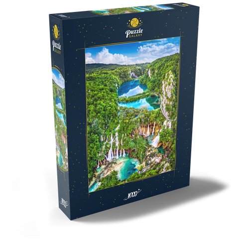 Plitvice, Kroatien - Panoramablick auf die wunderschönen Wasserfälle der Plitvicer Seen 1000 Puzzle Schachtel Ansicht2