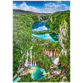 Darstellung des Puzzle-Motivs Plitvice, Kroatien - Panoramablick auf die wunderschönen Wasserfälle der Plitvicer Seen – Puzzleteile: 1000