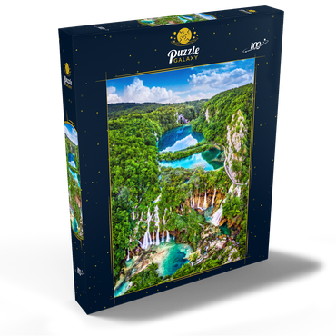 Plitvice, Kroatien - Panoramablick auf die wunderschönen Wasserfälle der Plitvicer Seen 100 Puzzle Schachtel Ansicht2