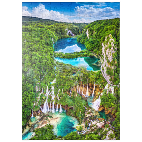 Darstellung des Puzzle Motivs Plitvice, Kroatien - Panoramablick auf die wunderschönen Wasserfälle der Plitvicer Seen - Puzzleteile: 200