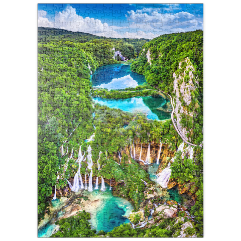 puzzleplate Plitvice, Kroatien - Panoramablick auf die wunderschönen Wasserfälle der Plitvicer Seen 500 Puzzle