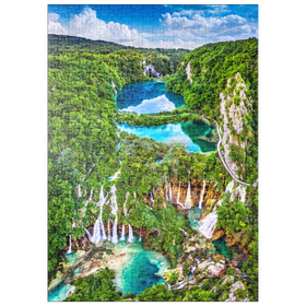 Darstellung des Puzzle Motivs Plitvice, Kroatien - Panoramablick auf die wunderschönen Wasserfälle der Plitvicer Seen - Puzzleteile: 500