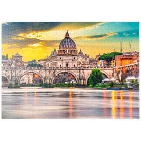 Darstellung des Puzzle Motivs Petersdom und Brücke Ponte Vittorio Emanuele II im Vatikan, Rom, Italien - Puzzleteile: 1000