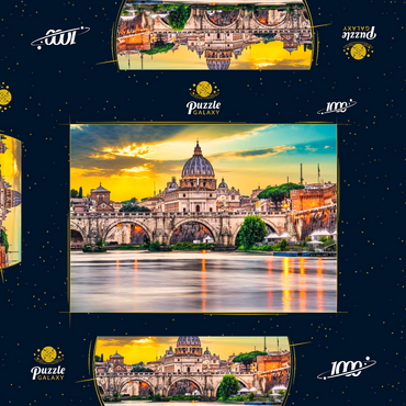 Petersdom und Brücke Ponte Vittorio Emanuele II im Vatikan, Rom, Italien 1000 Puzzle Schachtel 3D Modell