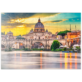 Darstellung des Puzzle Motivs Petersdom und Brücke Ponte Vittorio Emanuele II im Vatikan, Rom, Italien - Puzzleteile: 100