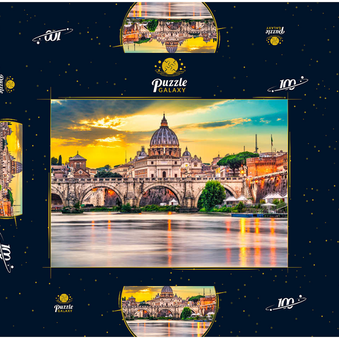 Petersdom und Brücke Ponte Vittorio Emanuele II im Vatikan, Rom, Italien 100 Puzzle Schachtel 3D Modell