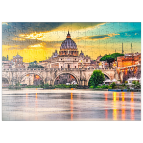 Darstellung des Puzzle Motivs Petersdom und Brücke Ponte Vittorio Emanuele II im Vatikan, Rom, Italien - Puzzleteile: 200