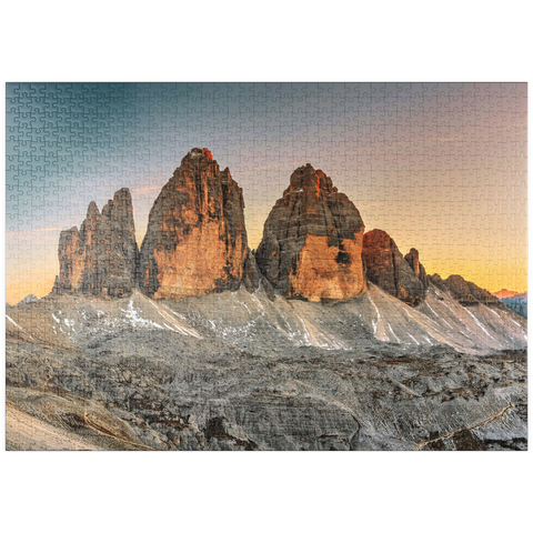 puzzleplate Die Drei Zinnen bei Sonnenuntergang, Toblach, Trentino - Südtirol, Italien 1000 Puzzle