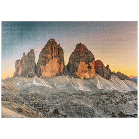 Darstellung des Puzzle Motivs Die Drei Zinnen bei Sonnenuntergang, Toblach, Trentino - Südtirol, Italien - Puzzleteile: 1000