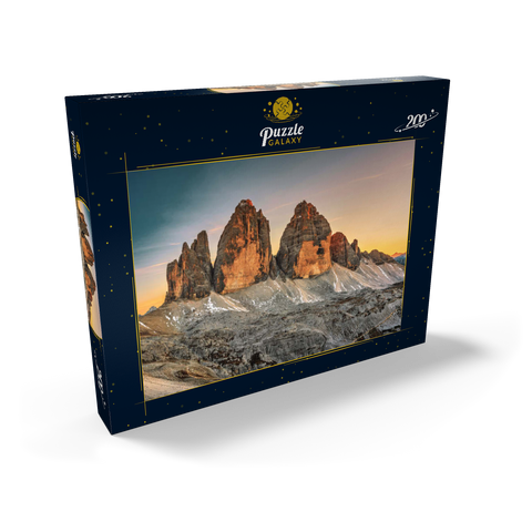 Die Drei Zinnen bei Sonnenuntergang, Toblach, Trentino - Südtirol, Italien 200 Puzzle Schachtel Ansicht2