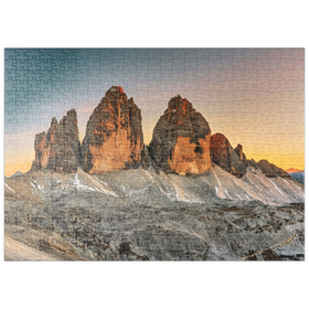 Darstellung des Puzzle-Motivs Die Drei Zinnen bei Sonnenuntergang, Toblach, Trentino - Südtirol, Italien – Puzzleteile: 500