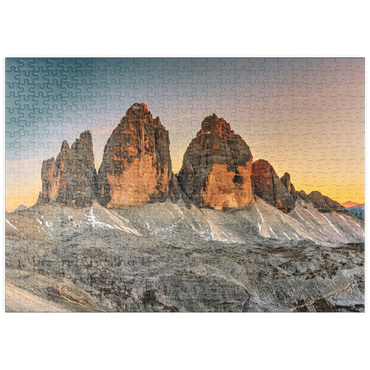 puzzleplate Die Drei Zinnen bei Sonnenuntergang, Toblach, Trentino - Südtirol, Italien 500 Puzzle