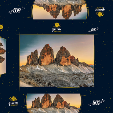 Die Drei Zinnen bei Sonnenuntergang, Toblach, Trentino - Südtirol, Italien 500 Puzzle Schachtel 3D Modell