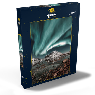 Nordlicht, Aurora borealis über erstaunlicher Landschaft in Lofoten, Norwegen 100 Puzzle Schachtel Ansicht2