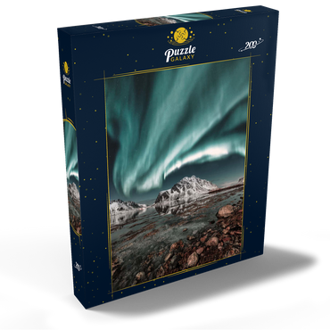 Nordlicht, Aurora borealis über erstaunlicher Landschaft in Lofoten, Norwegen 200 Puzzle Schachtel Ansicht2