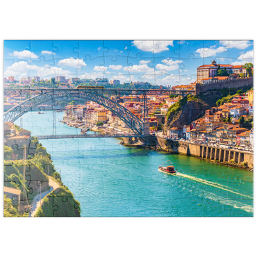 puzzleplate Malerischer, farbenfroher Blick auf die Altstadt von Porto, Portugal 100 Puzzle