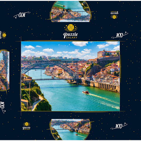 Malerischer, farbenfroher Blick auf die Altstadt von Porto, Portugal 100 Puzzle Schachtel 3D Modell