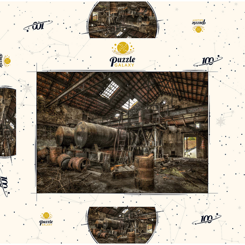 Lost Places - Verrostete Zisternen und Fässer in einer verlassenen Fabrik  100 Puzzle Schachtel 3D Modell