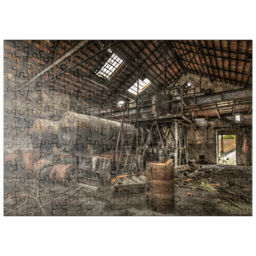 puzzleplate Lost Places - Verrostete Zisternen und Fässer in einer verlassenen Fabrik  200 Puzzle