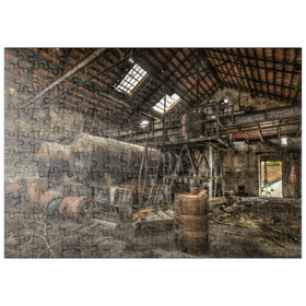Darstellung des Puzzle Motivs Lost Places - Verrostete Zisternen und Fässer in einer verlassenen Fabrik - Puzzleteile: 200