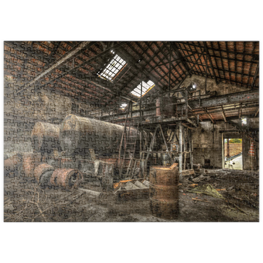puzzleplate Lost Places - Verrostete Zisternen und Fässer in einer verlassenen Fabrik  500 Puzzle