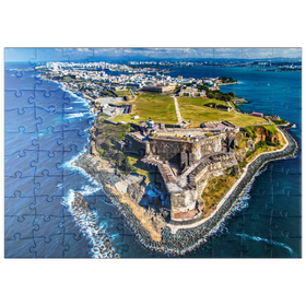 Darstellung des Puzzle Motivs Luftaufnahme des Castillo San Felipe del Morro in Old San Juan, Puerto Rico - Puzzleteile: 100