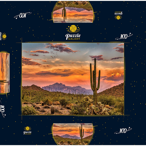 Sonnenuntergang in der Sonoran-Wüste bei Phoenix, Arizona 100 Puzzle Schachtel 3D Modell