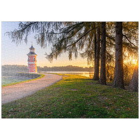 Darstellung des Puzzle-Motivs Niederen Großteich bei Bärnsdorf bei Sonnenaufgang – Puzzleteile: 1000