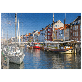 Darstellung des Puzzle-Motivs Boote am Stichkanal Nyhavn im Stadtteil Frederiksstaden – Puzzleteile: 1000