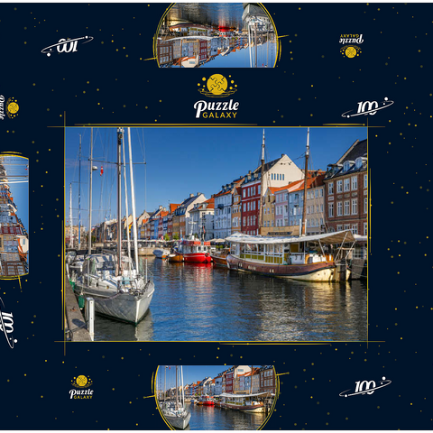 Boote am Stichkanal Nyhavn im Stadtteil Frederiksstaden 100 Puzzle Schachtel 3D Modell
