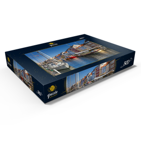 Darstellung des Puzzle Motivs Boote am Stichkanal Nyhavn im Stadtteil Frederiksstaden - Puzzleteile: 500