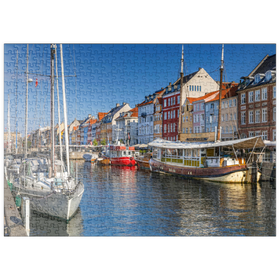 Darstellung des Puzzle Motivs Boote am Stichkanal Nyhavn im Stadtteil Frederiksstaden - Puzzleteile: 500