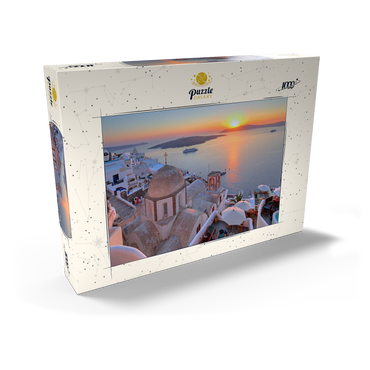 St. Johanniskirche über der Caldera im Sonnenuntergang, Fira, Insel Santorin, Kykladen, Griechenland 1000 Puzzle Schachtel Ansicht2