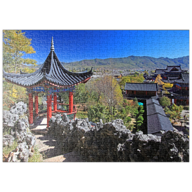 Darstellung des Puzzle-Motivs Aussichtspavillon über der Residenz der Naxi Herrscher Mu – Puzzleteile: 500