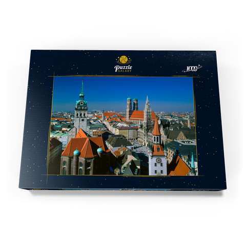 Blick auf den Marienplatz mit Altem Peter, Frauenkirche und Rathaus, München, Bayern, Deutschland 1000 Puzzle Schachtel Ansicht3