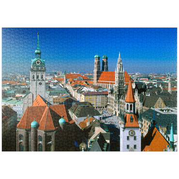 puzzleplate Blick auf den Marienplatz mit Altem Peter, Frauenkirche und Rathaus, München, Bayern, Deutschland 1000 Puzzle